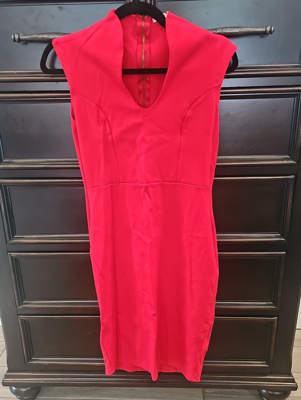 Rolla Coster Hot Pink Midi Dress with V Scoop Neck